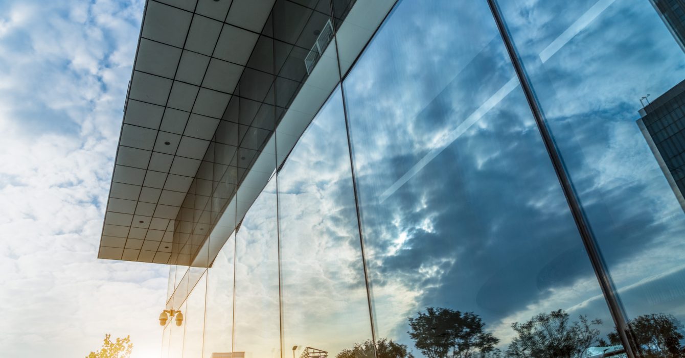 Reflection of architecture on modern office building